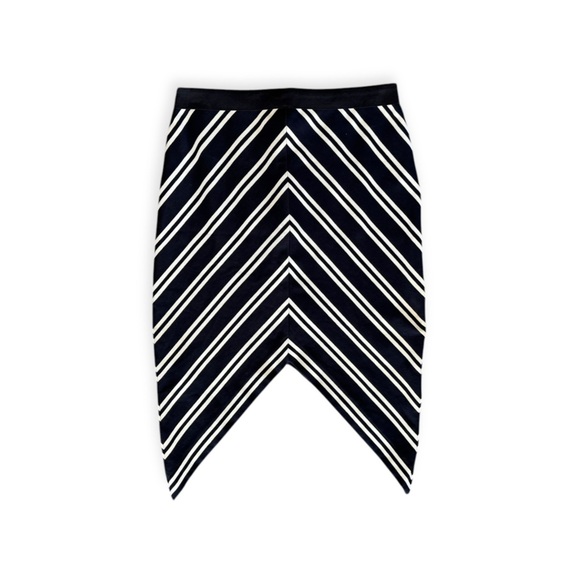Bec & Bridge navy blue white asymmetrical striped skirt stretch waist 4 small - Picture 1 of 9